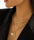 5 Pcs Womens Necklace Cross Heart Pendant Chunky Chain Gold Silver Steel Jewelry