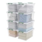 Idotry 8-packs Stackable Tote Green Latches Box Plastic Storage Containers Bin