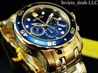 Invicta Men s 48mm Pro Diver Scuba Chronograph 18kt Gold Plated Blue Dial Watch