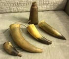 5 Antique Powder Horns  3-1 2  To 7-1 2   Fair To Good Condition  Some W plugs