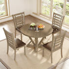 5 Piece Wood Dining Table Set Modern Farmhouse Round Dining Table With 4 Chairs
