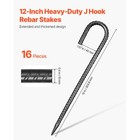 12-inch 16 Pack Rebar Stakes Heavy Duty J Hook Galvanized Steel Ground Anchors