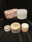 5 Victorian Lady Vanity Lot Satin Powder Ribbed Glass Jars Floral Mirror Box Vtg