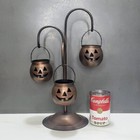 Metal Halloween Jack O  Lantern Bronze Look Candle Tea Light Holder On Stand 14 
