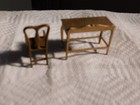 Vintage Tootsietoy Gold Painted Metal Living Room Side Table And Arm Chair