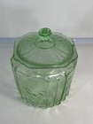 Anchor Hocking Princess Uranium Green Depression Glass Cookie Biscuit Jar W Lid