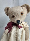 Antique 23  Teddy Bear Early Mohair Glass Eyes Pads Recovered White Eyelet Dress