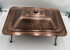 Vintage Hammered Copper Chafing Dish Buffet Server W  Lid Brass Stand