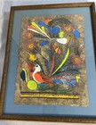 3 Vintage Mexican Bark Folkart Gouache Painting Birds   Flowers Framed 17x13