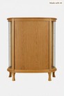 Antique Curved   front Display Cabinet W  Original Key     Solid Wood     Glass Sides 