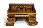 Antique Oak Roll Top Desk W  Pigeonholes   Carved Pulls Vintage Home Office