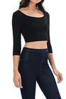 Auline Colletion Womens Solid Color Basic Cropped Top Crop Top Scooped Tee Shirt
