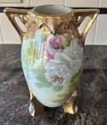 Antique Hand Painted Nippon Vase Roses Pastels Moriage Intricate Gold Beading