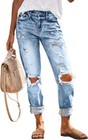 Women s Mid Waisted Jeans - Ripped Distressed Stretch Loose Fit Denim Pants
