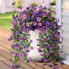 Artificial Hanging Flowers For Outdoors  2 Pcs Fake Hanging Plant Double Purple