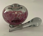 Vtg Art Glass Perfume Bottle W  Stopper Pink Confetti Smoky Gray Glass Signed