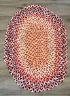 Vtg Handmade Braided Rag Rug Oval Red Pink Primitive Farmhouse 40x29 Boho