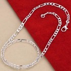 925 Sterling Silver 4mm Chain Set Bracelet   Necklace Jewelry For Men And Women