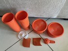 New Vintage Tupperware Lot Orange Containers Mini Funnel Juice Pitcher Nos