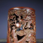 Collection Chinese Old Bamboo Carved Exquisite Dragon Brush Pot Antique Decor