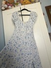 Apostrophe White Blue Floral Maxi Dress Puff Sleeve Scoop Neck Size Xl 