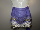 Belly Dance Hip Scarf Womens One Size Purple Chiffon Gold Coin Fringe Shawl