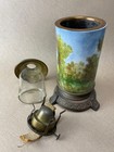 Antique Bohemian Enamel Glass Oil Lamp Art Nouveau Base 1870s