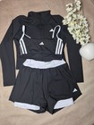Adidas Women   s S m Black white Striped 3-piece Zip Jacket Bra   Shorts Set