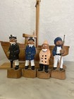 Vintage Hand Carved Wooden  Folk Art Captain  Sailor  Fishermen  And  Ship 