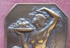 Art Deco Bronze Medal Automne  By Pierre Lenoir  Kneeling Nude W  Fruit Platter