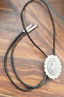 Vtg 1989 Ege Signed Pewter Bolo Tie Aztec Design Oval Black Western Cowboy