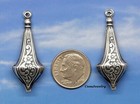  0498 Ant d Sterling Silver Plated Vintage Double Sided Drop W hang Ring - 1 Pr