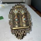 Vintage Jewish Bible Siddur Metal Cover Israel Judaica Hebrew Text Brass Stand