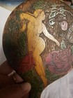Antique Pyrography Poker Work Hand Held Mirror Nude Lady Nouveau Vtg Ooak Tramp 