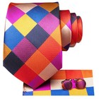 Hi-tie Mens Plaid Ties Classic Paisley Necktie With Handkerchief Cufflinks Set B