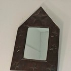  Vintage Mexican Tin Mirror Punched Star Barn Profile Folk Art Vanity Wall Easel