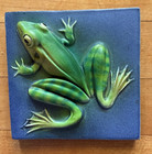 Natalie Surving Frog Tile Sculpture 4  Nature Art 3d Relief Signed 1990s