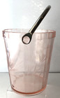 Vtg Pink Depression Glass Ice Bucket With Silver Handle-etched Flowers Leaves