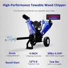4-inch 208cc 6 5hp Gas Powered Wood Chipper Recoil Start W 2   Coupler Tow Hitch
