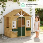 Qaba Outdoor Playhouse  Wooden Kids Playhouse With Door  2 Flower Boxes