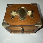 Vintage Wood Cork Coaster Set 8 Mid Century Metal Trim Accents Handle