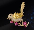 Gorgeous Rhinestone Bird Brooch Gold Plated