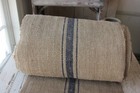 Antique Vintage Stair Runner Hemp Fabric Per One Yard Length Blue Hemp  Stripe