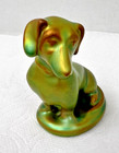 Zsolnay Green Eosin Pottery Dachshund Sitting Dog Figurine Hungary 3  Tall