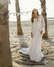 Bohemian Lace Mermaid Wedding Dress Bell Sleeve Backless Bridal Gown Custom Size