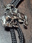 Retro Formal Western Wear Silver Tone Bucking Bronco Horse Bolo Tie Nylon Cord 