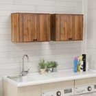 2 Pack Walnut Fluted Wall Cabinet  Wall Mount Storage Cabinet With Fluted Doors