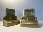 Vintage 1980s Pm Craftsman Brass Ibm Computer Bookends Pair Retro 