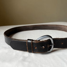 Vintage Black Tan Leather Belt Silver Buckle 90s Indie Grunge Unisex 40