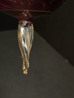 Hand Blown Cranberry Glass Teardrop Ornament W  Etched Flowers Gold Tone Trim